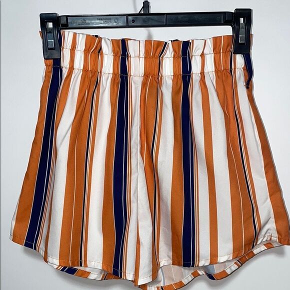 SHEIN High Waist Orange and Blue Striped Shorts - Picture 1 of 7